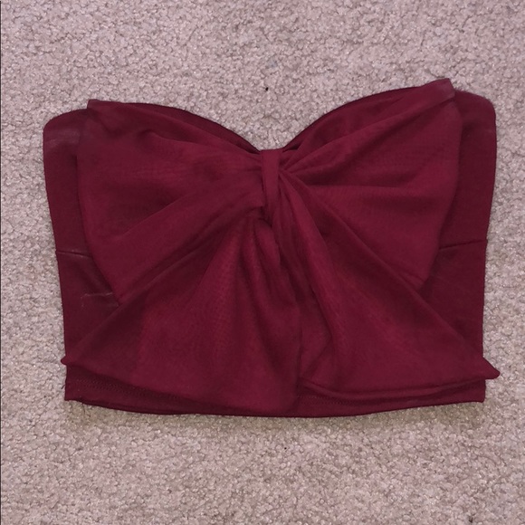 Charlotte Russe Tops - Dark red bow front strapless crop top